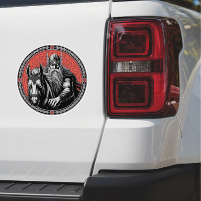 Odin mit Sleipnir Rot Aufkleber - Ansicht 2