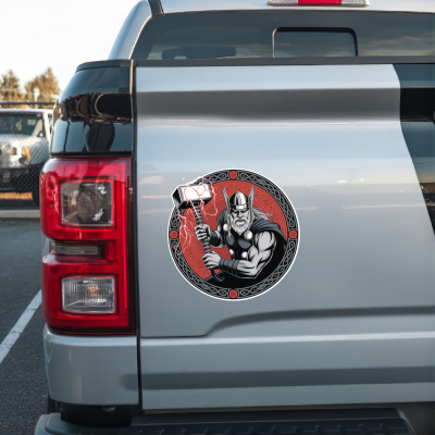 Thor mit  Hammer Mjlnir Rot Aufkleber - Ansicht 2