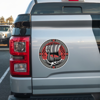 Wikinger Langschiff Rot Aufkleber - Ansicht 2