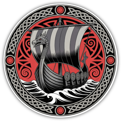 Wikinger Langschiff Rot Aufkleber