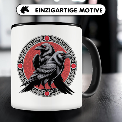 Tasse mit dem Motiv Huginn und Muninn Rot - Ansicht 3