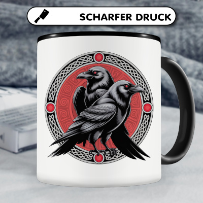 Tasse mit dem Motiv Huginn und Muninn Rot - Ansicht 5