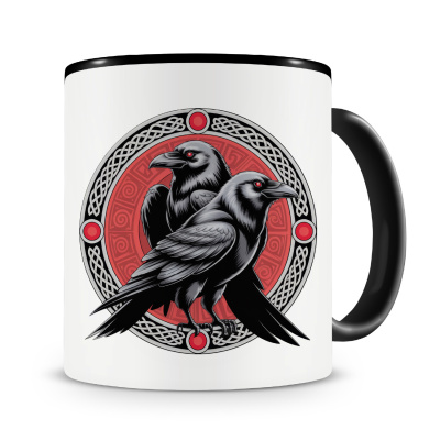 Tasse mit dem Motiv Huginn und Muninn Rot