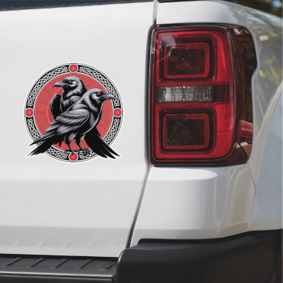 Huginn und Muninn Rot Aufkleber - Ansicht 2