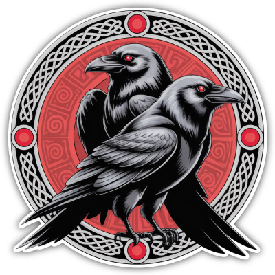 Buntes Wandtattoo  Huginn und Muninn Rot 