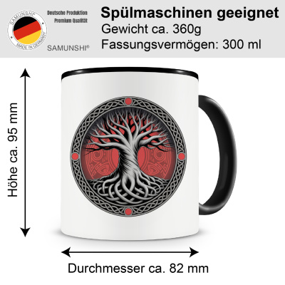 Tasse mit dem Motiv Yggdrasil Baum des Lebens Rot - Ansicht 2