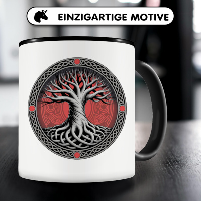 Tasse mit dem Motiv Yggdrasil Baum des Lebens Rot - Ansicht 3