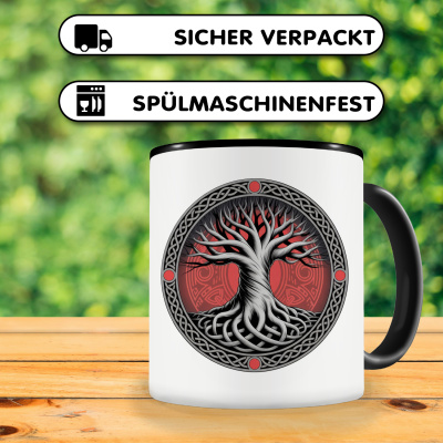 Tasse mit dem Motiv Yggdrasil Baum des Lebens Rot - Ansicht 4