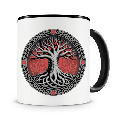 Tasse mit dem Motiv Yggdrasil Baum des Lebens Rot