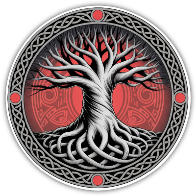 Yggdrasil Baum des Lebens Rot Aufkleber