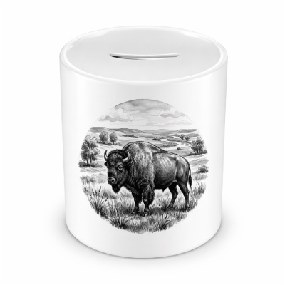 Spardose mit dem Motiv Bison in der Wildnis