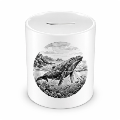 Spardose mit dem Motiv Buckelwal in der Wildnis