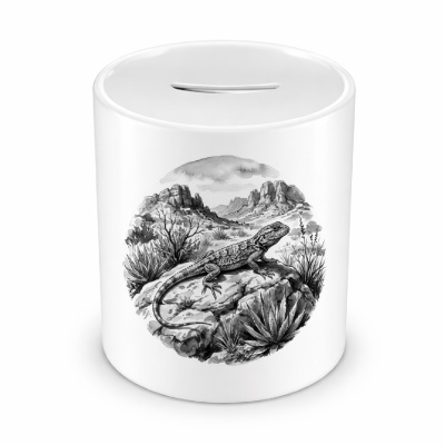 Spardose mit dem Motiv Eidechse in der Wildnis