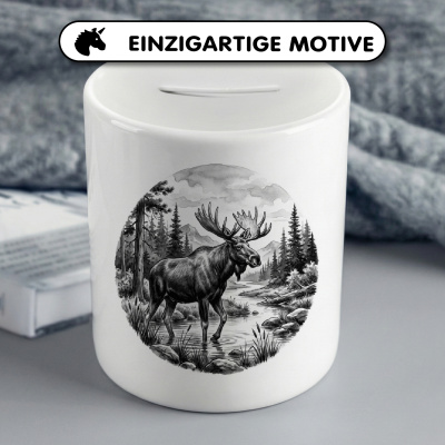 Spardose mit dem Motiv Elch in der Wildnis - Ansicht 3