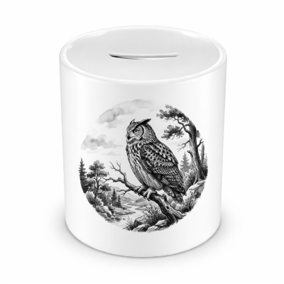 Spardose mit dem Motiv Eule in der Wildnis