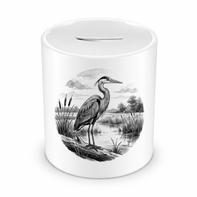 Spardose mit dem Motiv Fischreiher in der Wildnis