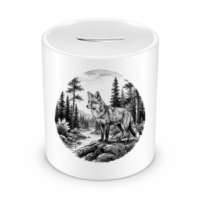 Spardose mit dem Motiv Fuchs in der Wildnis