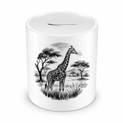 Spardose mit dem Motiv Giraffe in der Wildnis