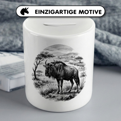 Spardose mit dem Motiv Gnu in der Wildnis - Ansicht 3