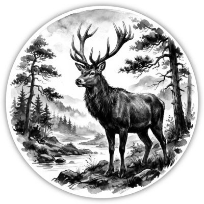 Hirsch in der Wildnis Aufkleber Bunt