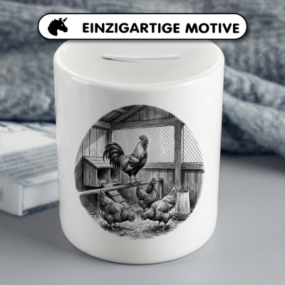 Spardose mit dem Motiv Hahn und H�hner im Stall - Ansicht 3