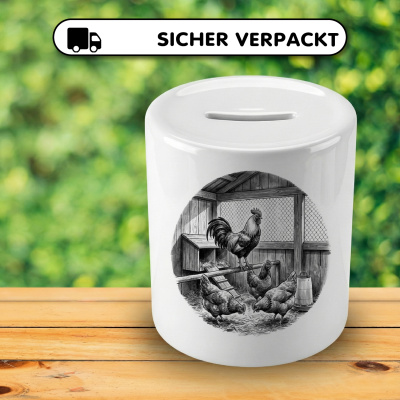 Spardose mit dem Motiv Hahn und H�hner im Stall - Ansicht 4