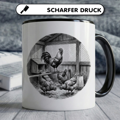 Tasse mit dem Motiv Hahn und H�hner im Stall - Ansicht 5