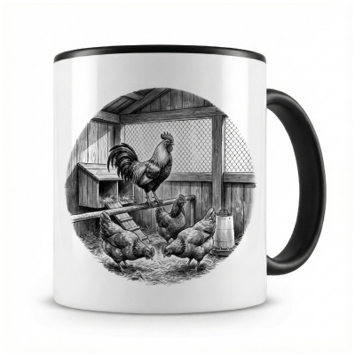 Tasse mit dem Motiv Hahn und H�hner im Stall