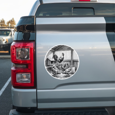 Hahn und H�hner im Stall Aufkleber Bunt - Ansicht 2