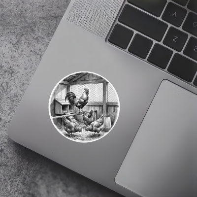 Hahn und H�hner im Stall Aufkleber Bunt - Ansicht 7