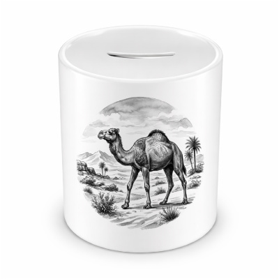 Spardose mit dem Motiv Kamel in der Wildnis