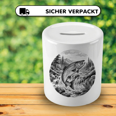 Spardose mit dem Motiv Lachs in der Wildnis - Ansicht 4