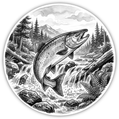 Lachs in der Wildnis Aufkleber Bunt