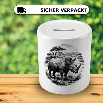 Spardose mit dem Motiv Nashorn in der Wildnis - Ansicht 4