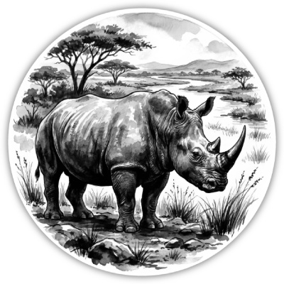 Wandtattoo  Nashorn in der Wildnis 