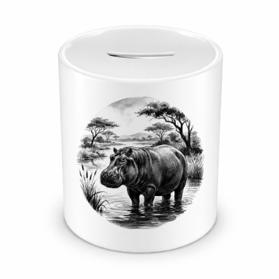 Spardose mit dem Motiv Nilpferd in der Wildnis