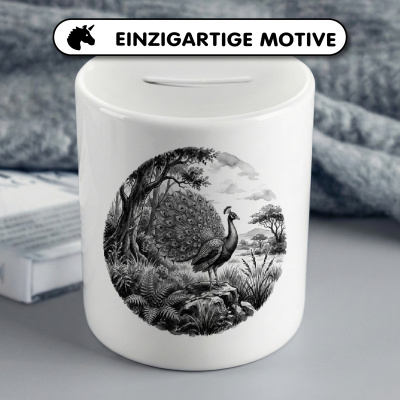 Spardose mit dem Motiv Pfau in der Wildnis - Ansicht 3