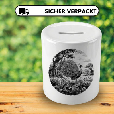 Spardose mit dem Motiv Pfau in der Wildnis - Ansicht 4