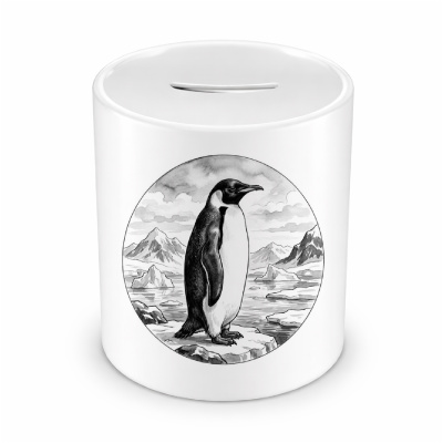 Spardose mit dem Motiv Pinguin in der Wildnis