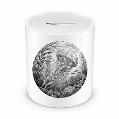 Spardose mit dem Motiv Qualle in der Wildnis