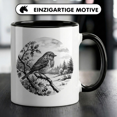Tasse mit dem Motiv Rotkehlchen in der Wildnis - Ansicht 3