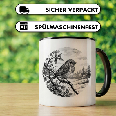 Tasse mit dem Motiv Rotkehlchen in der Wildnis - Ansicht 4