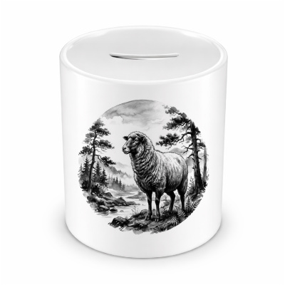 Spardose mit dem Motiv Schaf in der Wildnis