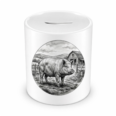 Spardose mit dem Motiv Schwein auf dem Bauernhof