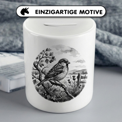 Spardose mit dem Motiv Spatz in der Wildnis - Ansicht 3