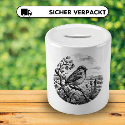 Spardose mit dem Motiv Spatz in der Wildnis - Ansicht 4
