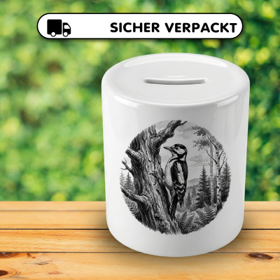 Spardose mit dem Motiv Specht in der Wildnis - Ansicht 4