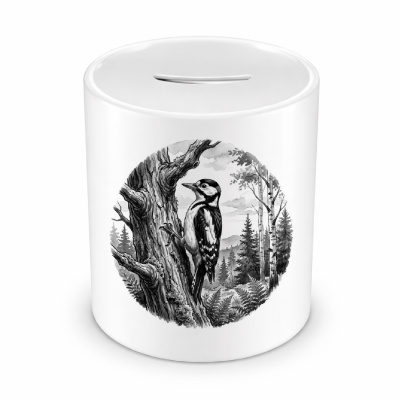 Spardose mit dem Motiv Specht in der Wildnis