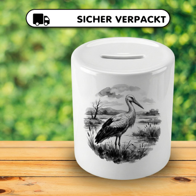 Spardose mit dem Motiv Storch in der Wildnis - Ansicht 4