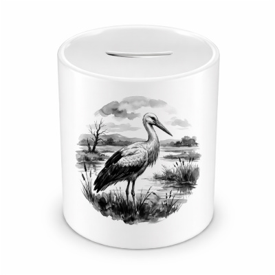 Spardose mit dem Motiv Storch in der Wildnis